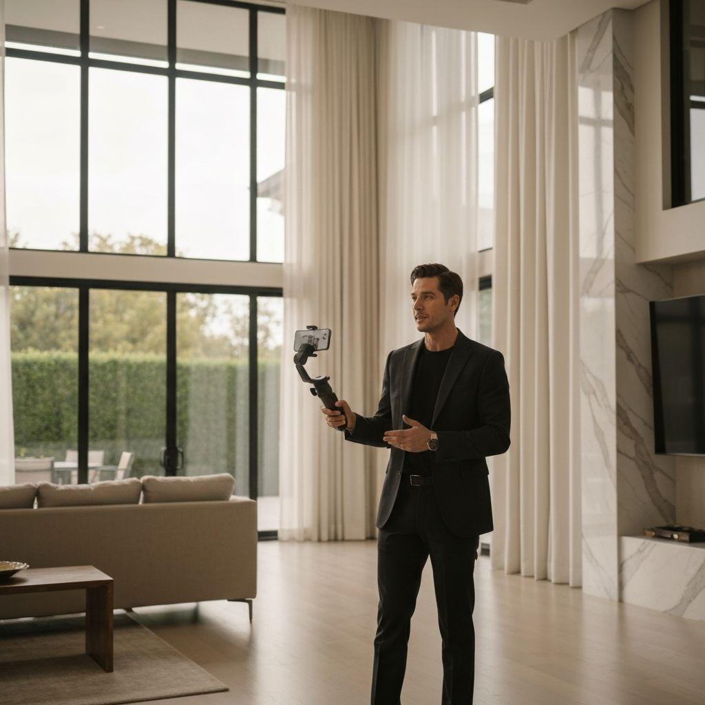 Real estate agent conducting a LIVE property walkthrough presentation